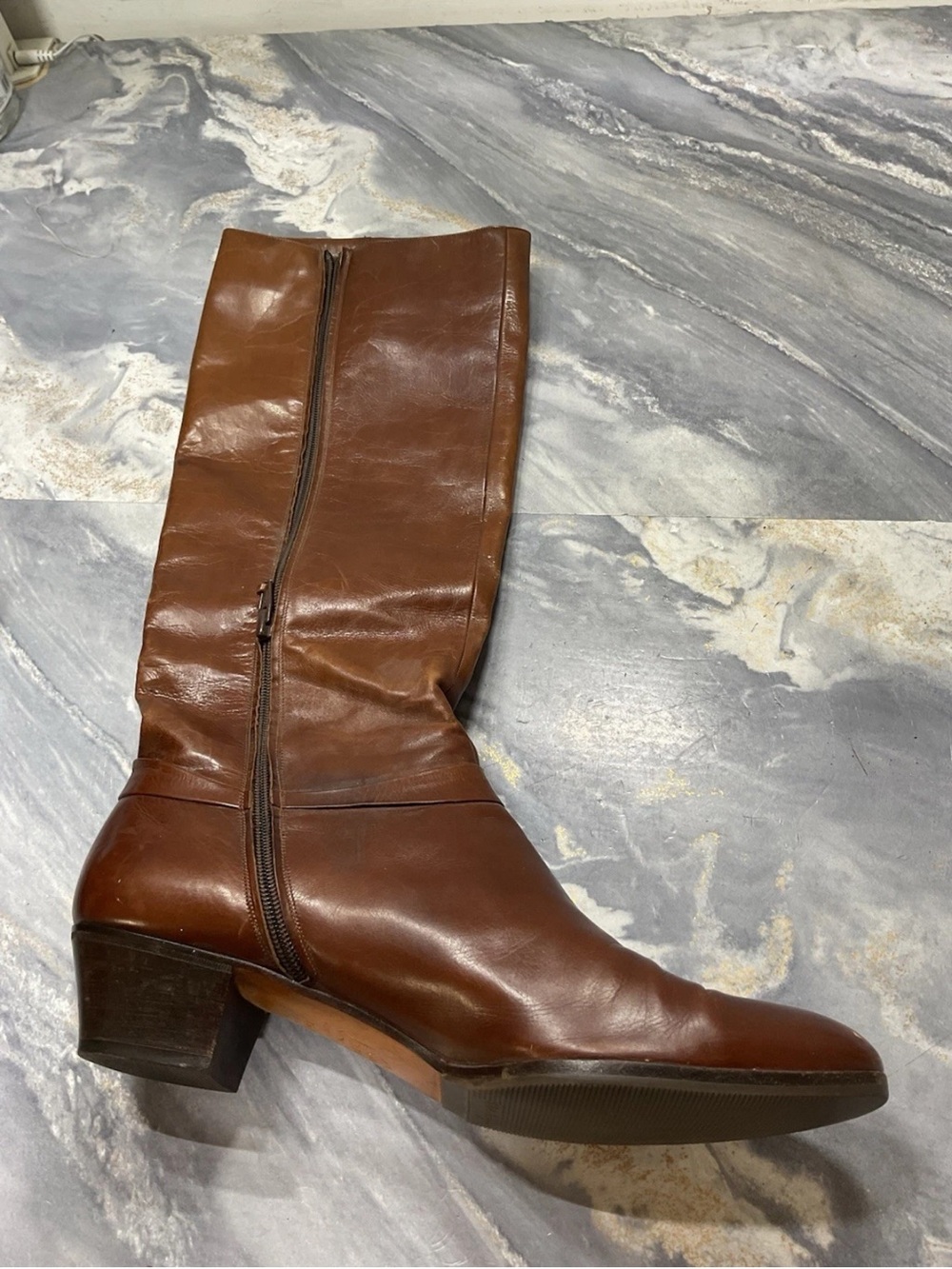 Vintage Salvatore Ferragamo Rallina Brown Calf Leather Tall Riding Boots 9/5 - Picture 2 of 12